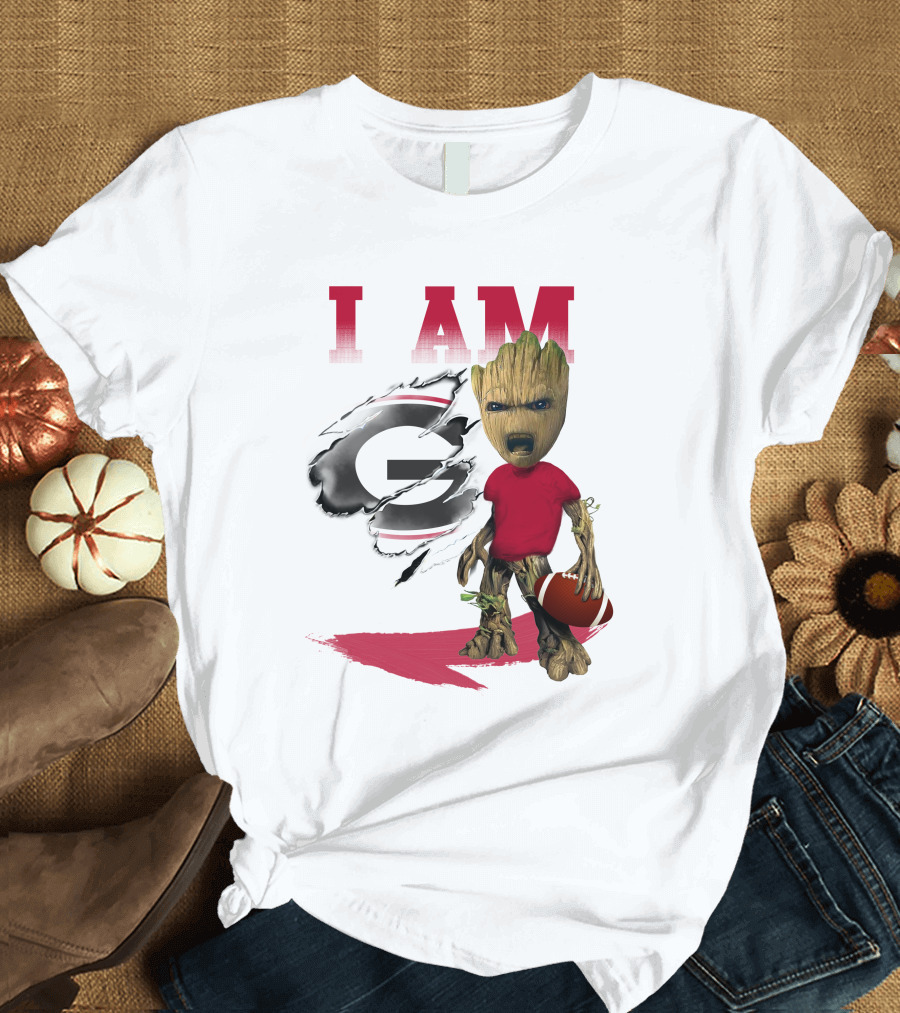 I AM Georgia Bulldogs Groot Holding Football T-Shirt