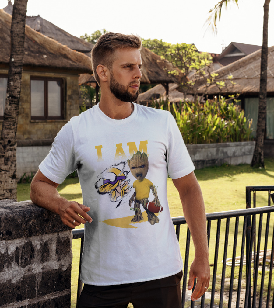 I AM Minnesota Vikings Baby Groot Football T-Shirt
