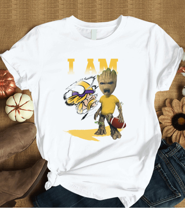 T-Shirt: I AM Minnesota Vikings Baby Groot Football T-Shirt I AM Minnesota Vikings Baby Groot Football T-Shirt