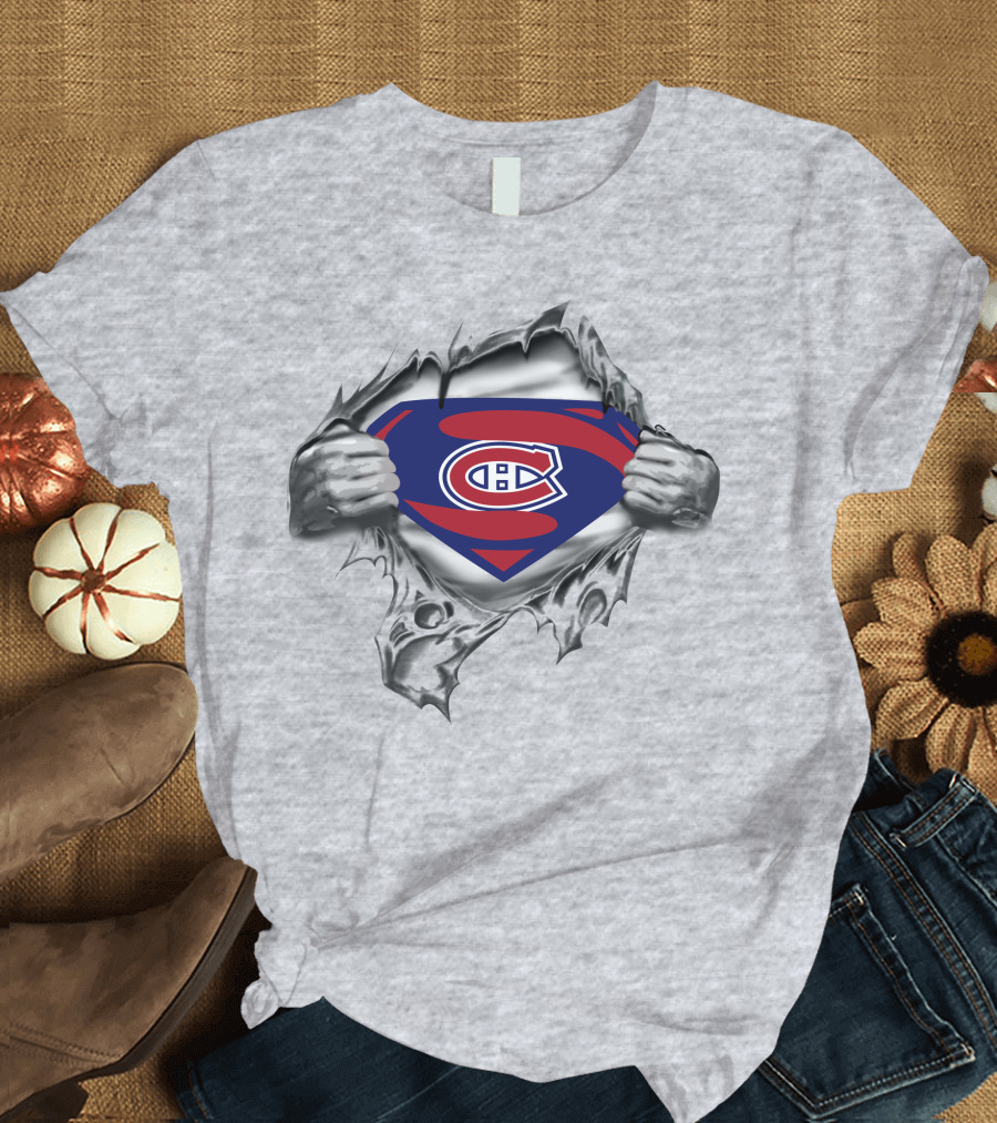Montreal Canadiens Superman Logo Rip Effect T-Shirt