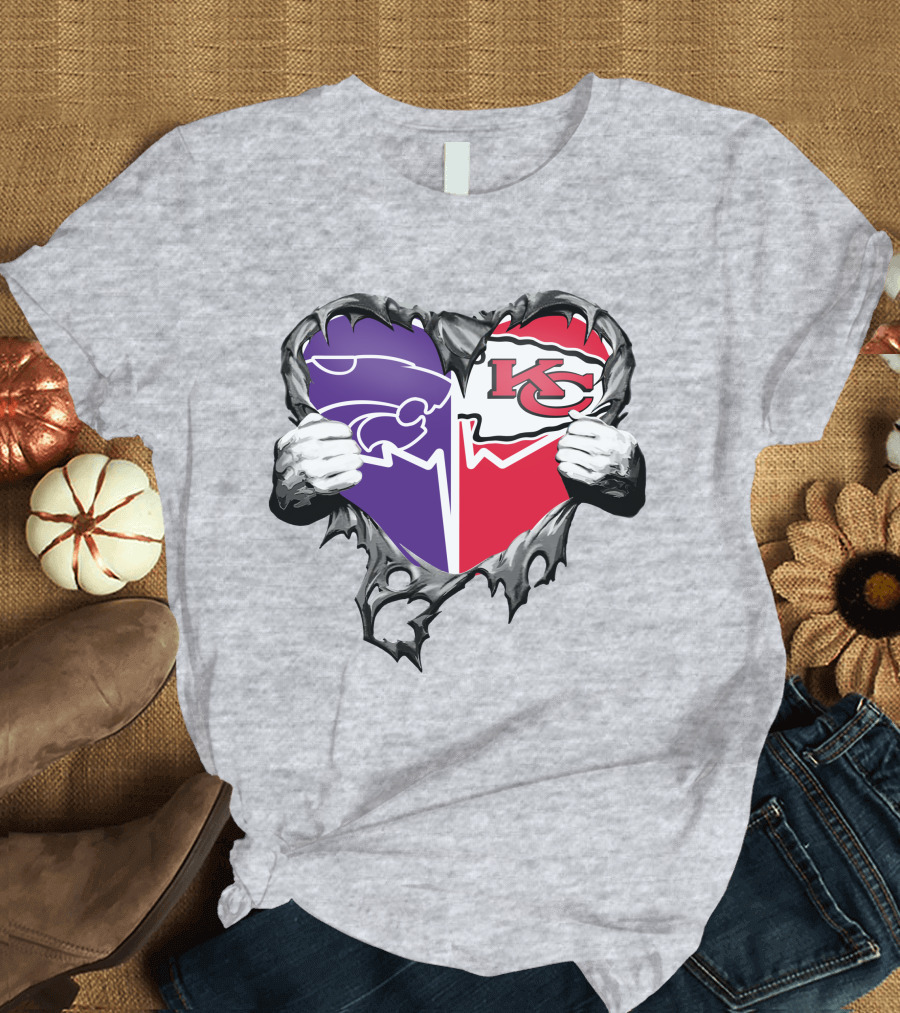 Kansas City Chiefs and Kansas State Wildcats Heart T-Shirt