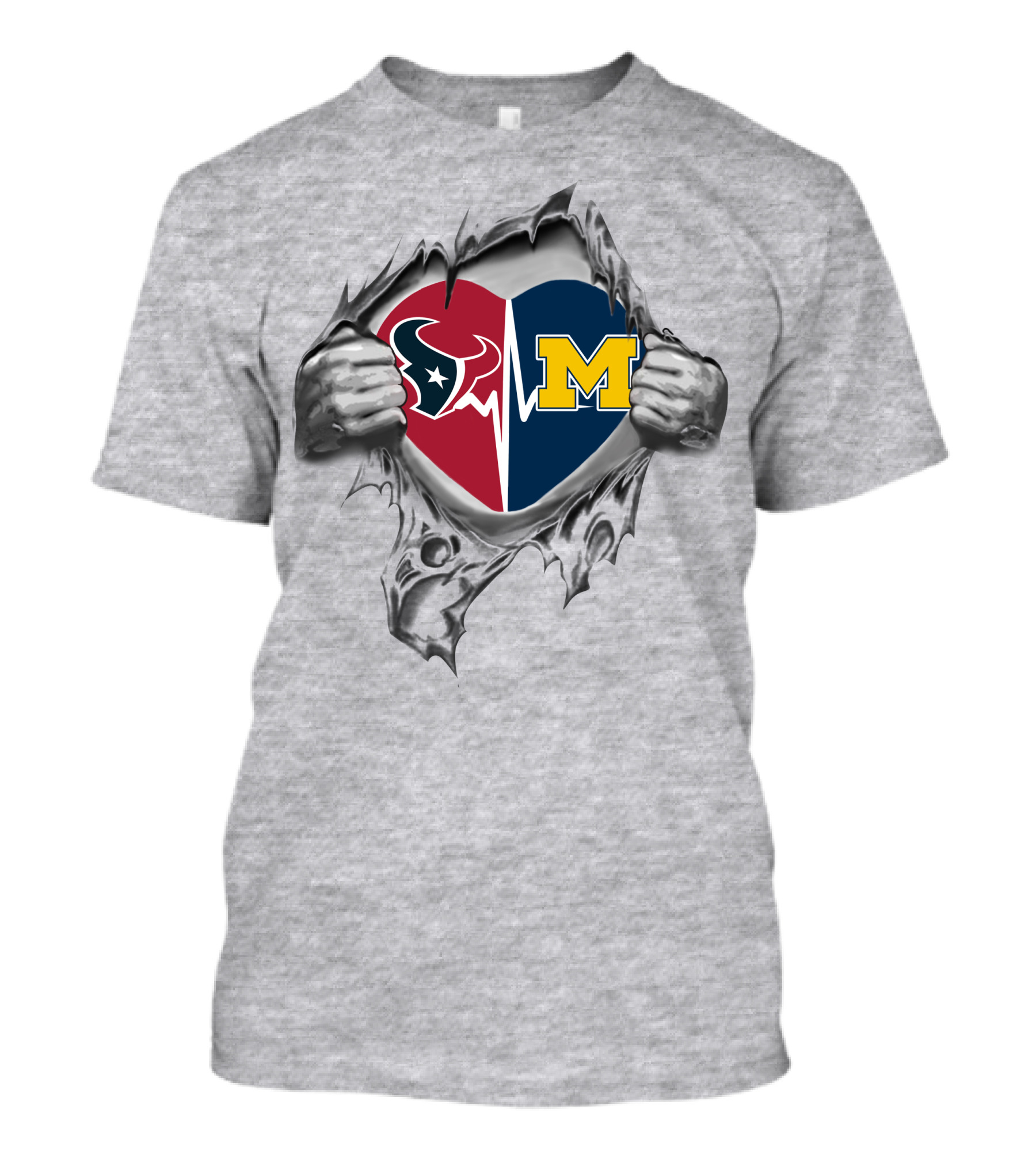 Michigan Wolverines Houston Texans Heart Logo Fusion T-Shirt
