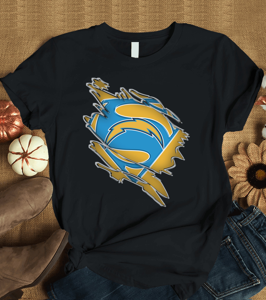 Chargers Superman Logo Blue and Yellow Comic Book T-Shirt