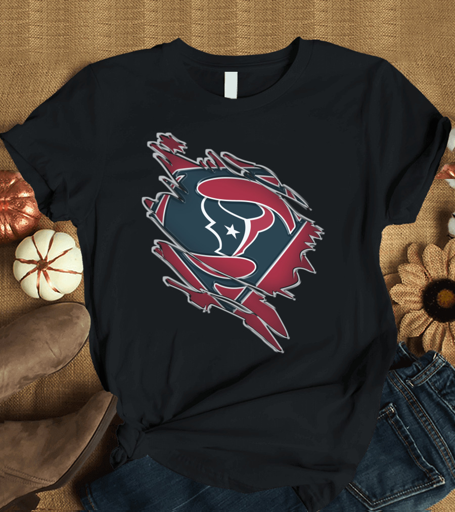 Texans Super Man Logo on Torn Background T-Shirt