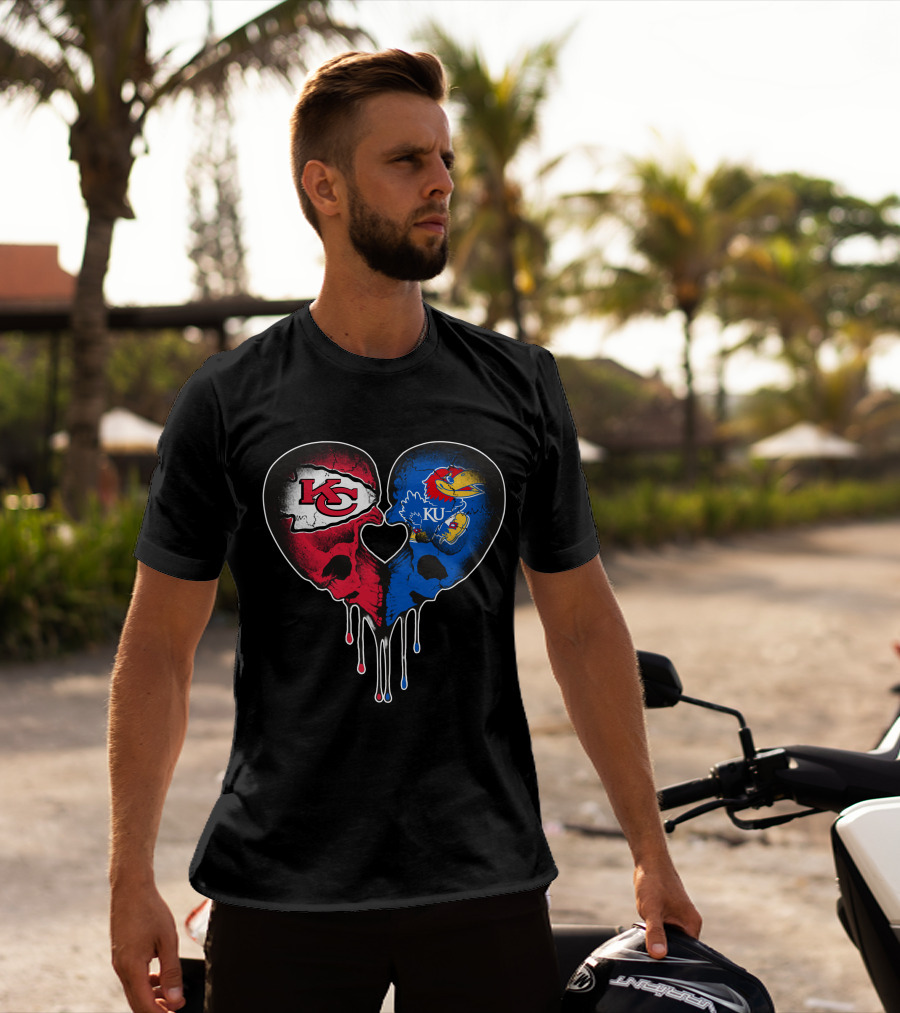 Chiefs KU Jayhawks Heart Skull T-Shirt