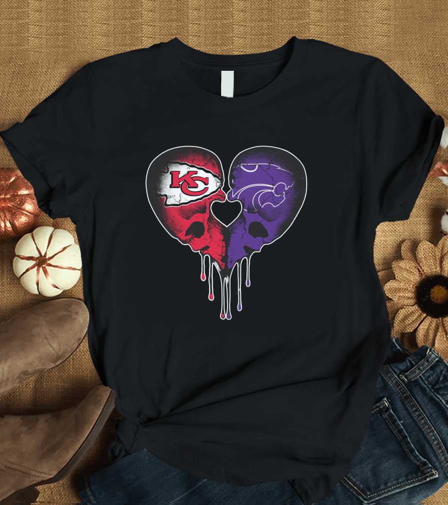 Chiefs Wildcats Heart Skulls T-Shirt