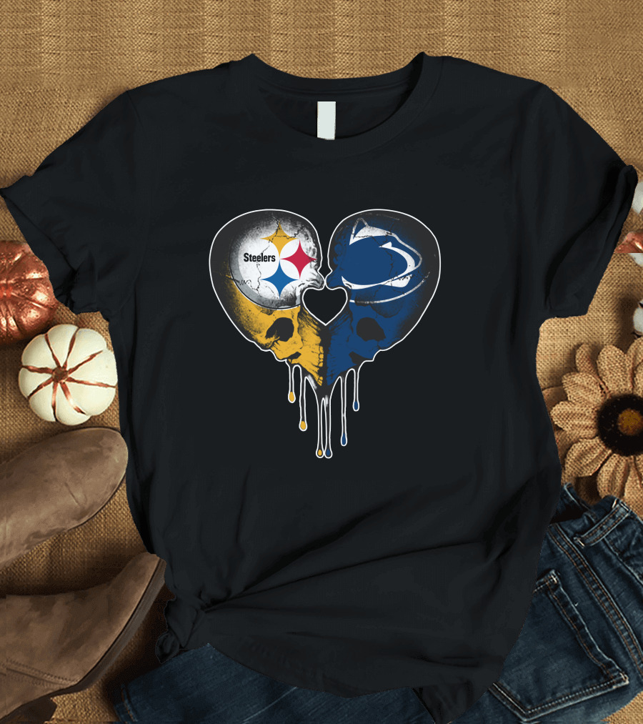 Steelers Lions Dripping Heart Skulls T-Shirt
