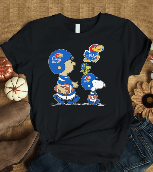 T-Shirt: Peanuts Characters Kansas Jayhawks Football Fan Gear T-Shirt Peanuts Characters Kansas Jayhawks Football Fan Gear T-Shirt