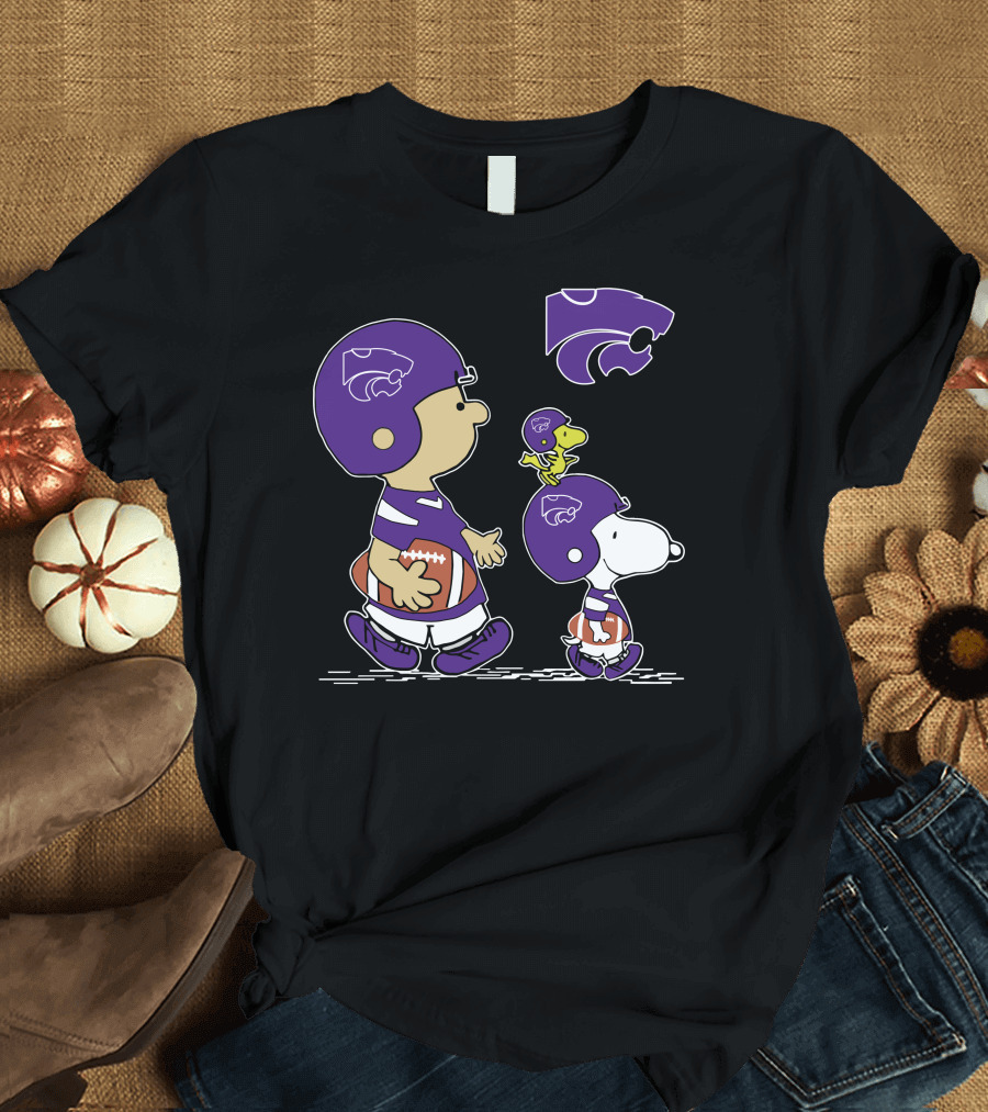 Kansas State Wildcats Peanuts Characters in Football Helmets T-Shirt