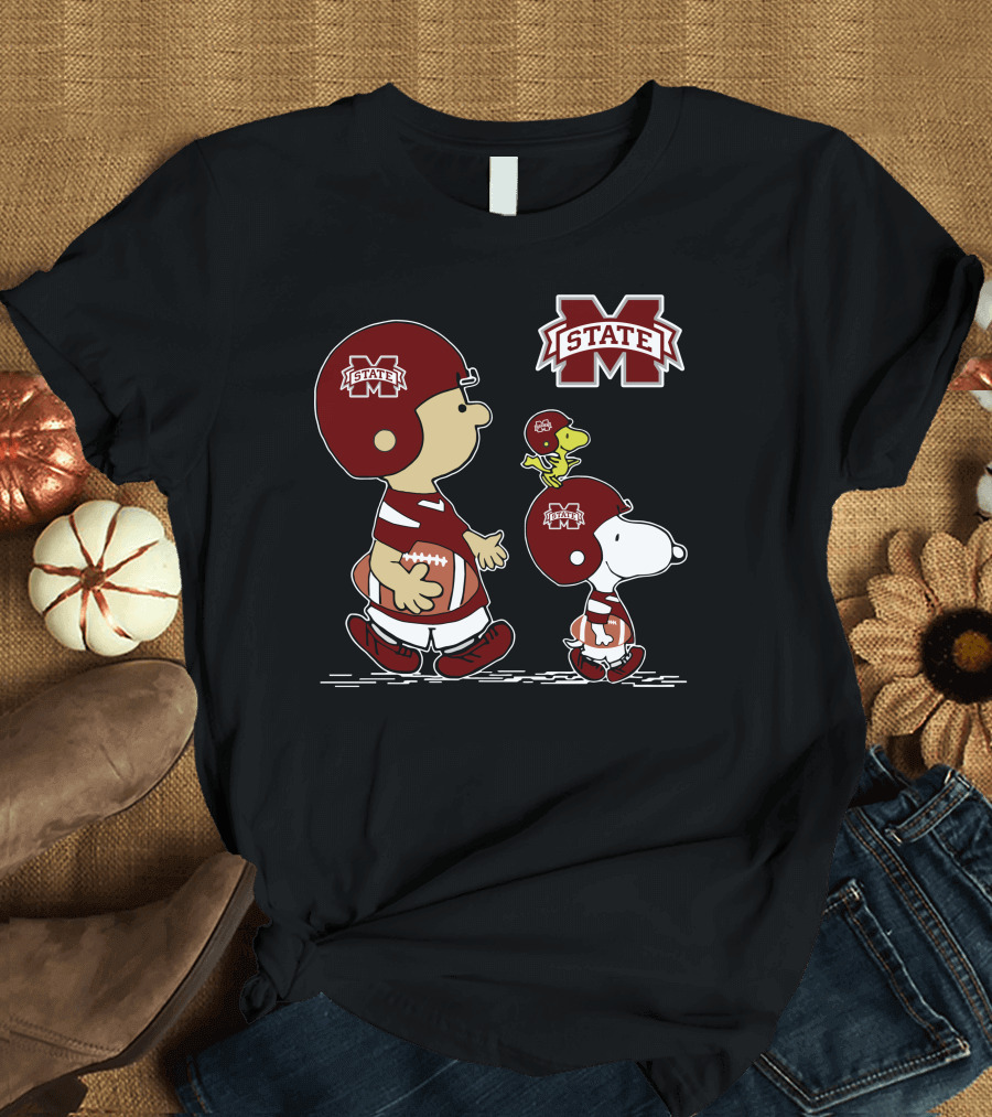 Mississippi State Bulldogs Football Team Characters with Helmets and Footballs T-Shirt