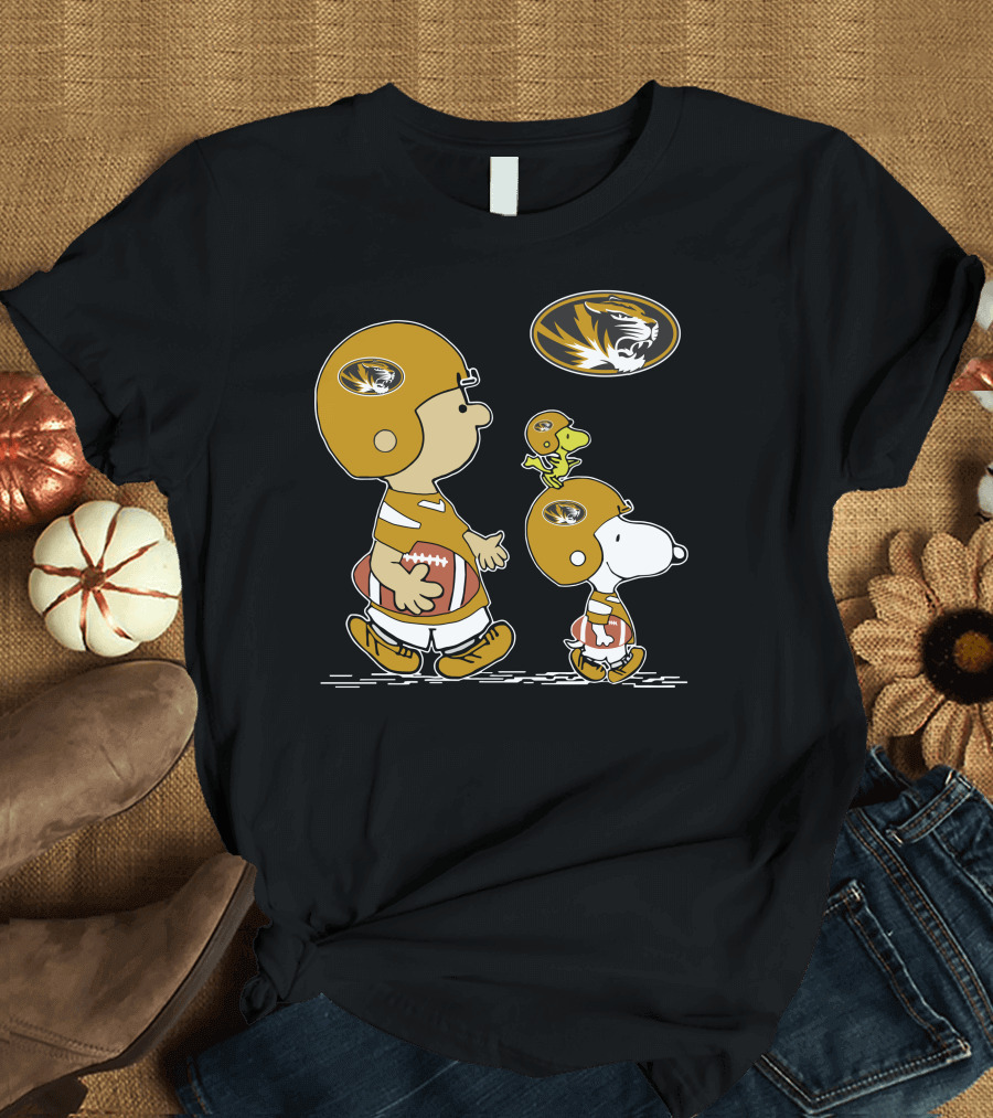 Charlie Brown and Snoopy Missouri Tigers Football Helmet T-Shirt