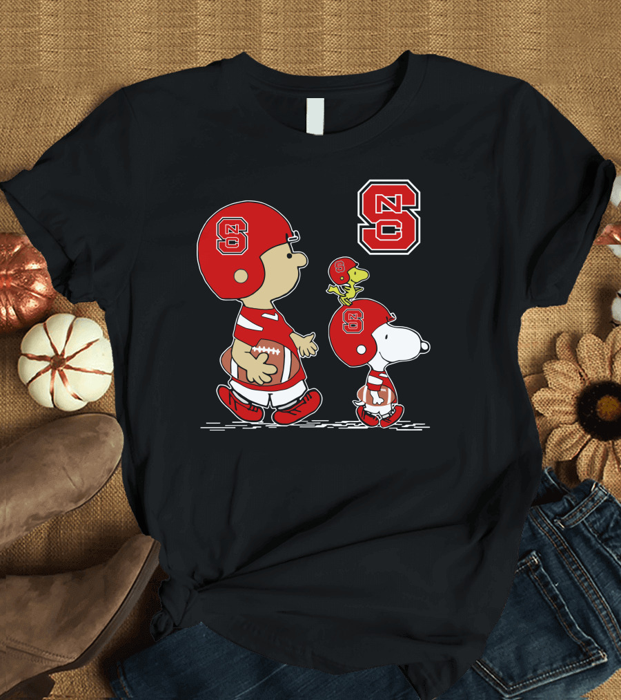 NC State Wolfpack Peanuts Football Adventure Charlie Brown Snoopy Woodstock T-Shirt