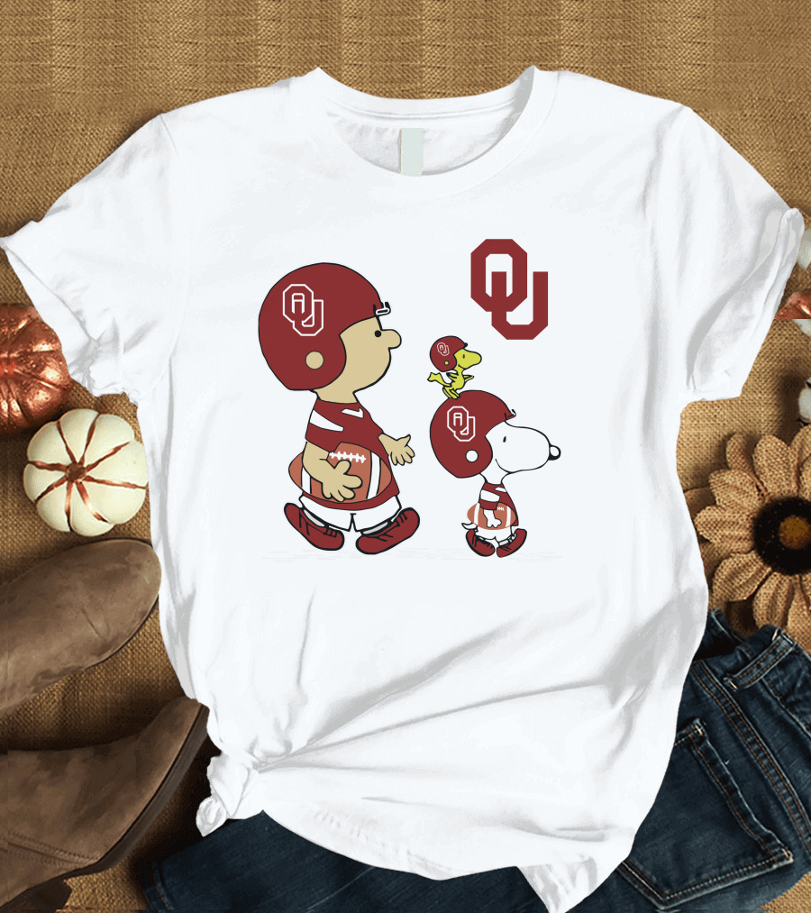 OU Sooners Football Characters with Helmets and Football T-Shirt