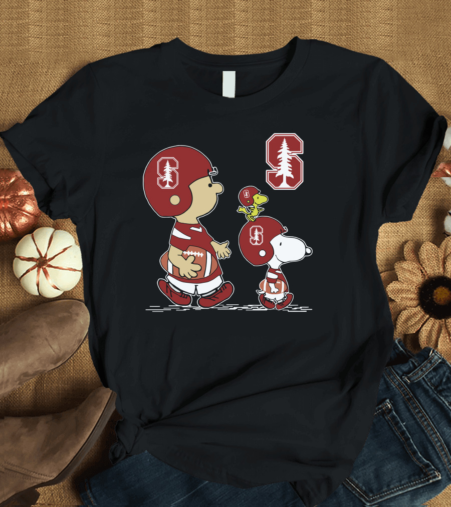 Stanford Cardinal Football Peanuts Characters with Iconic Stanford T-Shirt