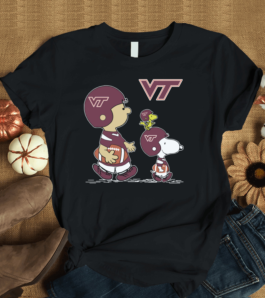 VT Hokies Peanuts Football Characters T-Shirt