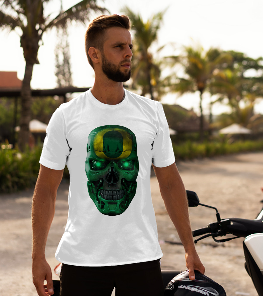 Oregon Ducks Skull Robot Green Neon Eyes T-Shirt