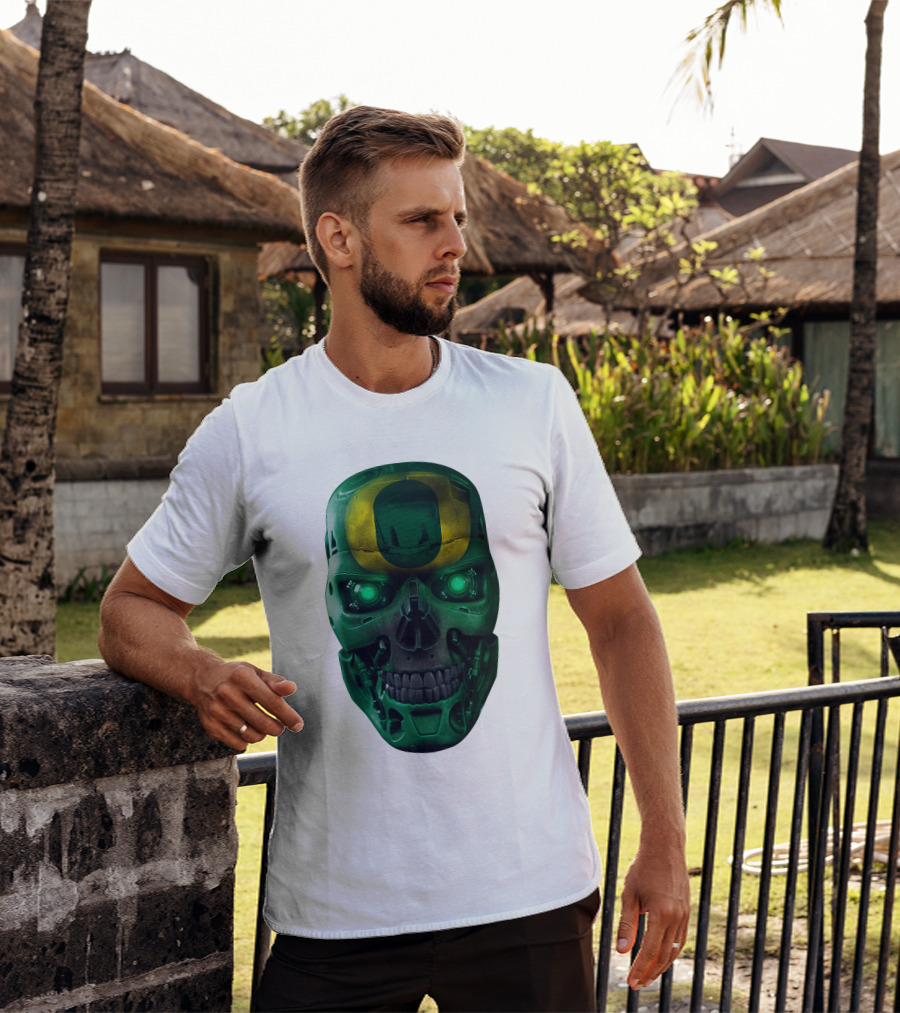 Oregon Ducks Skull Robot Green Neon Eyes T-Shirt