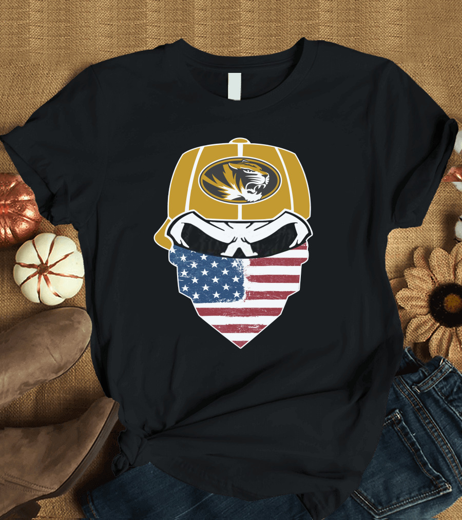 Missouri Tigers Skull American Flag Bandana T-Shirt
