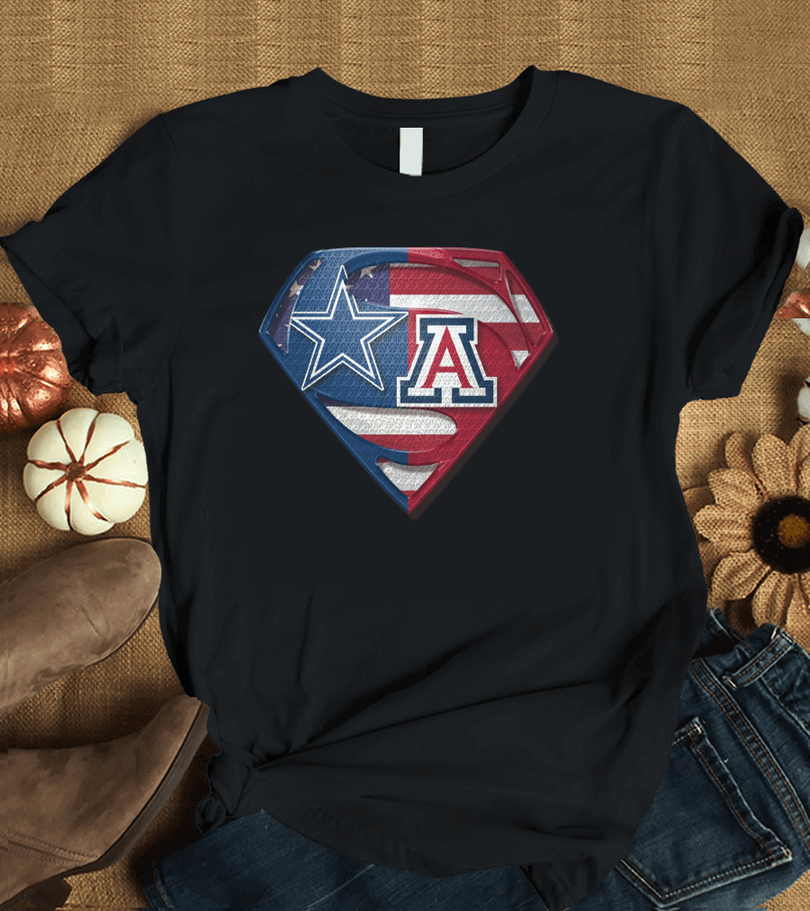 Dallas Cowboys Wildcats Superman Logo American Flag T-Shirt