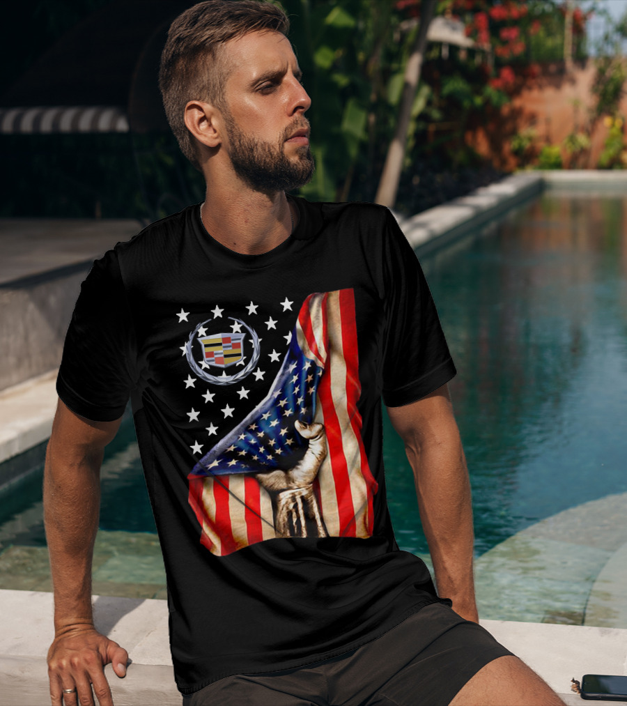 Cadillac American Flag Patriotic Car Logo T-Shirt