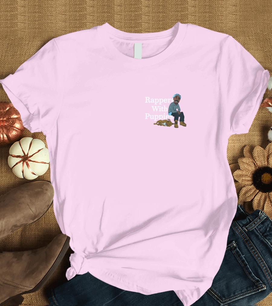 Rappers With Puppies Zumiez Pink Background Beanie and Boots T-Shirt