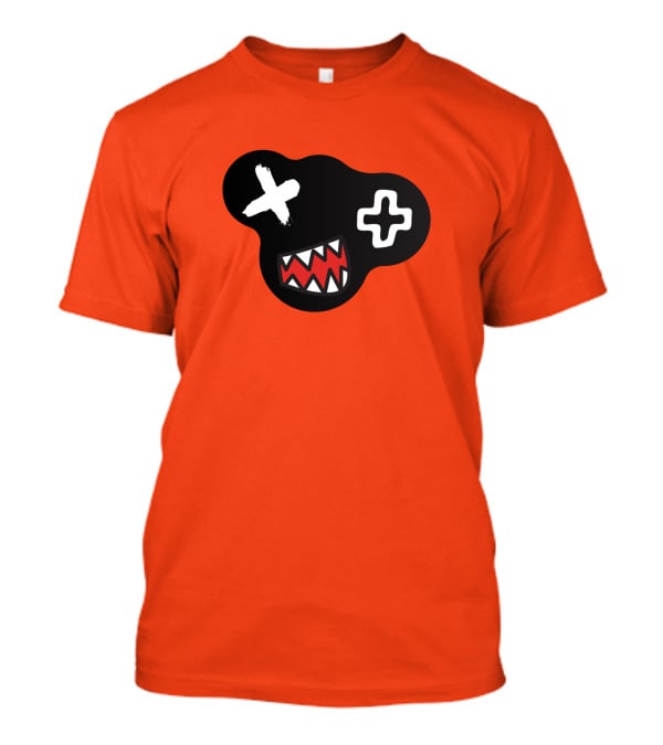 Monstrosity X Plus Mark Teeth Icon On Black Blob Shape T-Shirt