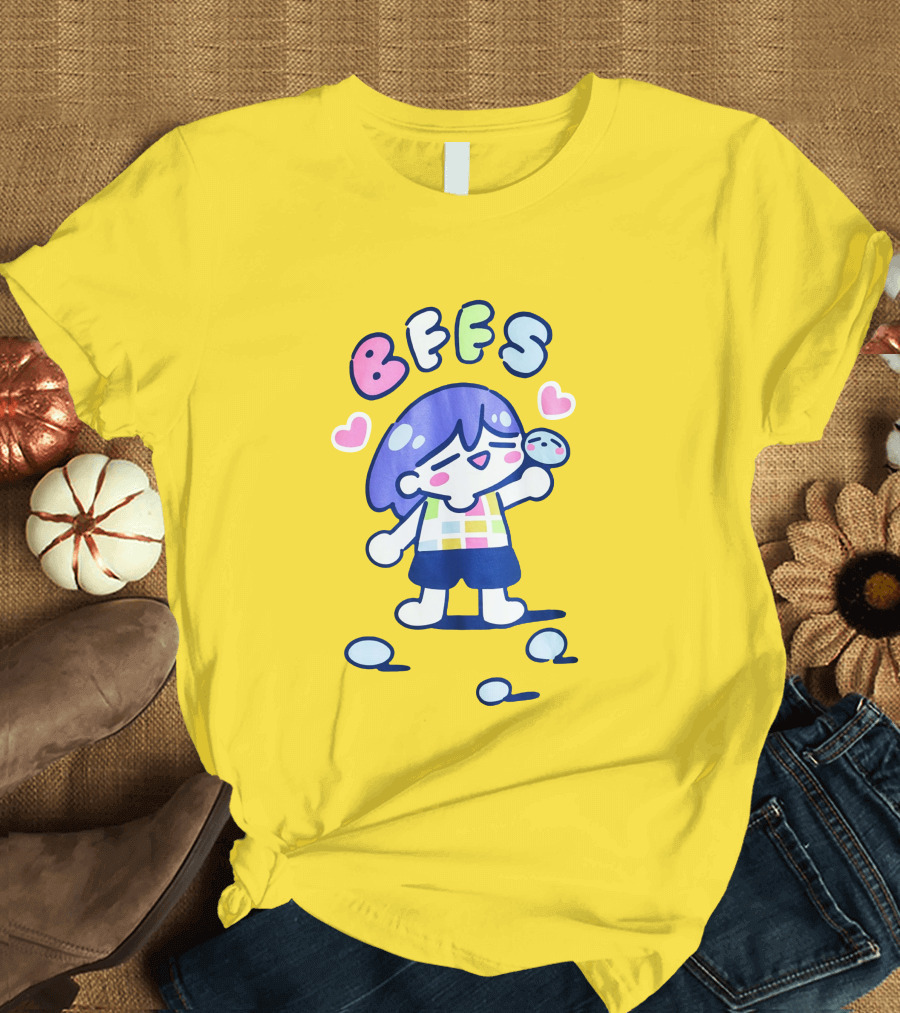 Omocat Omori Kel BFFS Purple Hair Colorful Hearts T-Shirt