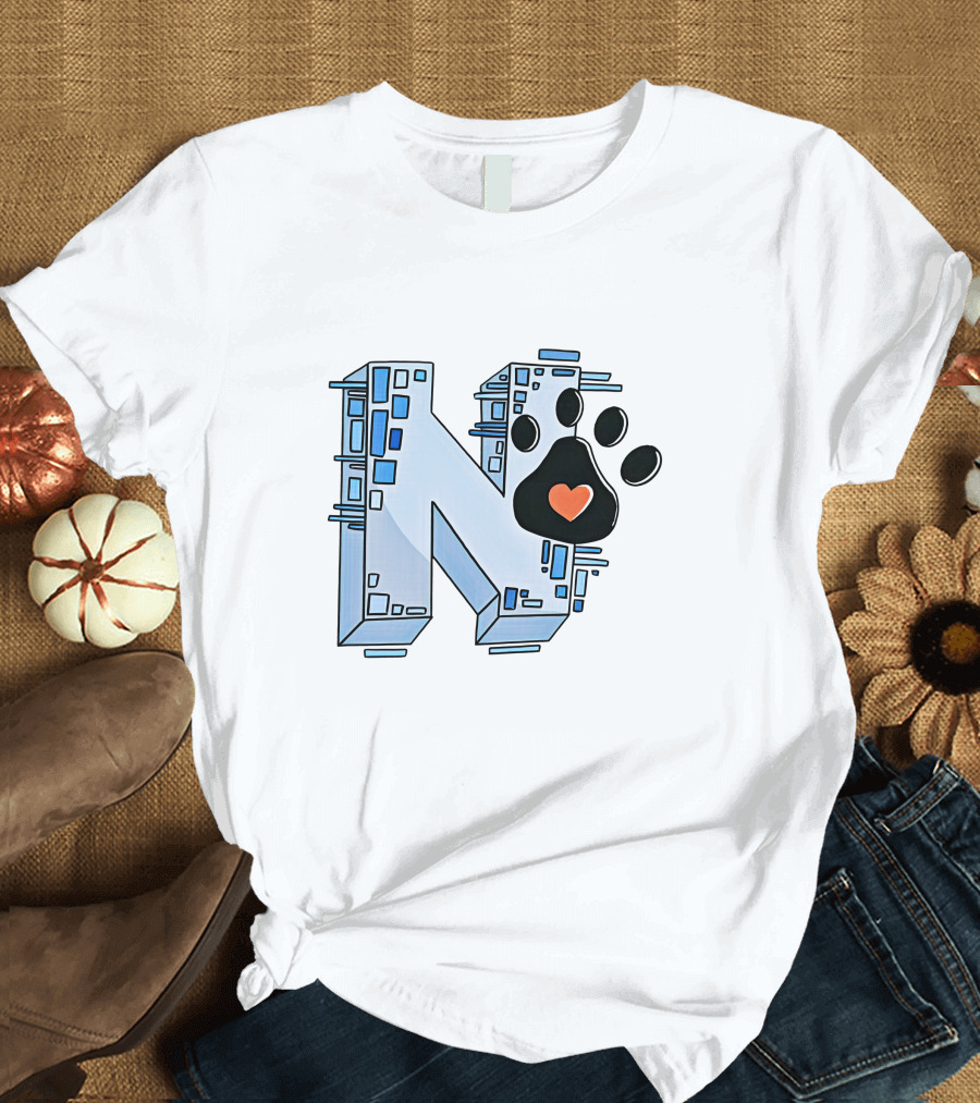 Noelle's Merch Store Initial N with Paw Print and Heart T-Shirt