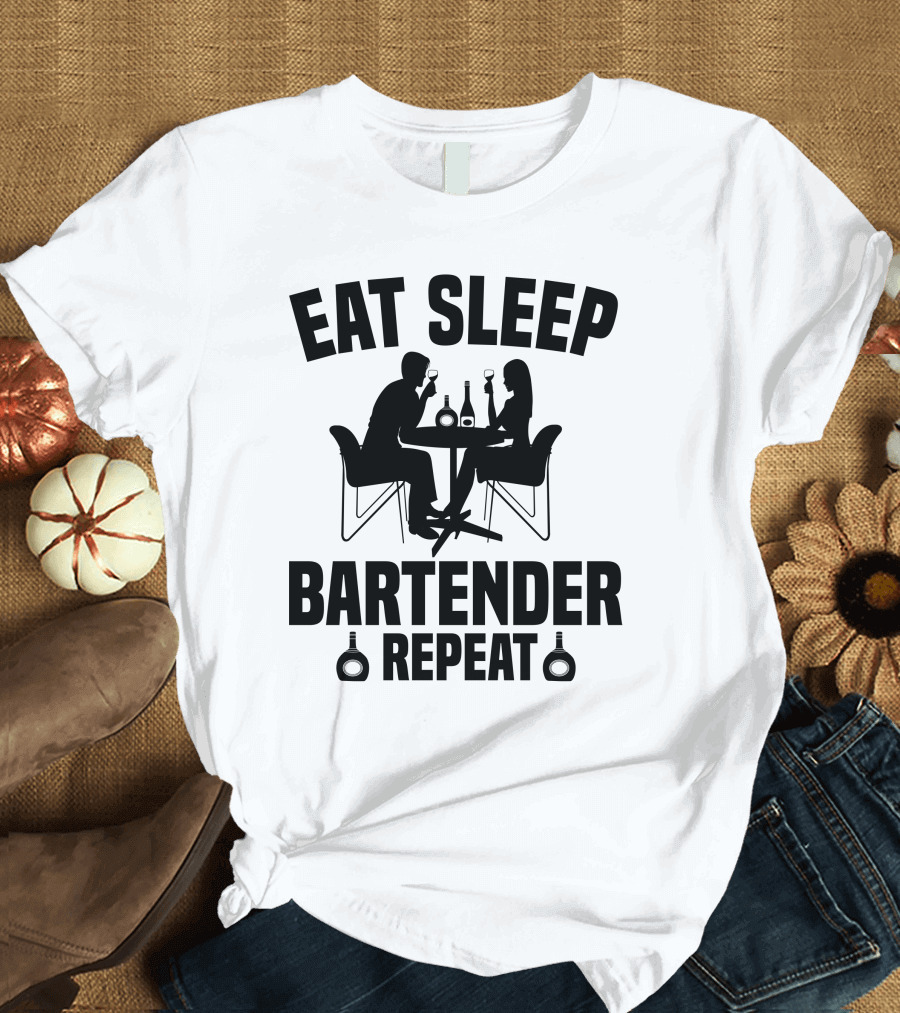 Eat Sleep Bartender Repeat Silhouette Dining Scene T-Shirt