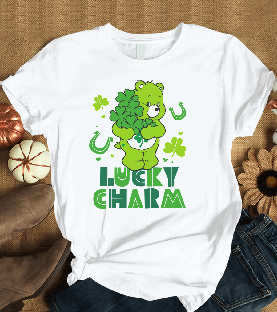 Lucky Charm Green Bear with Shamrocks and Horseshoes T-Shirt