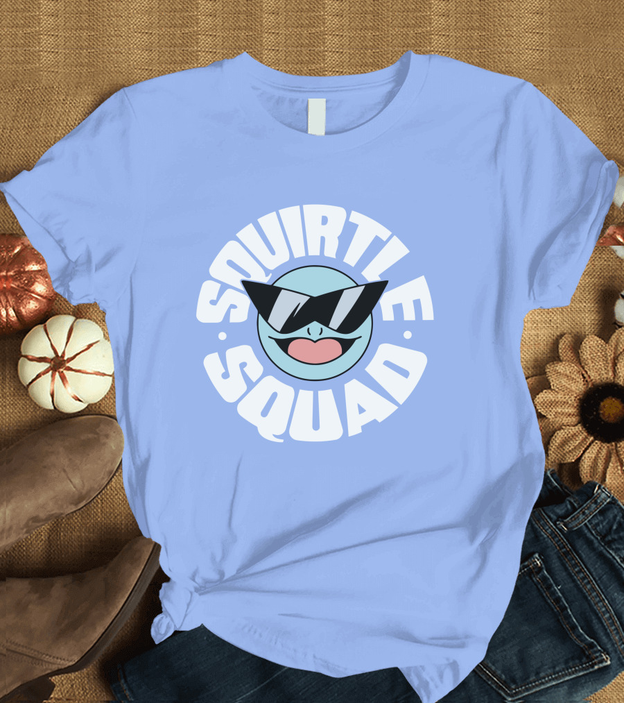 Squirtle Squad Sunglasses Icon Blue Background T-Shirt