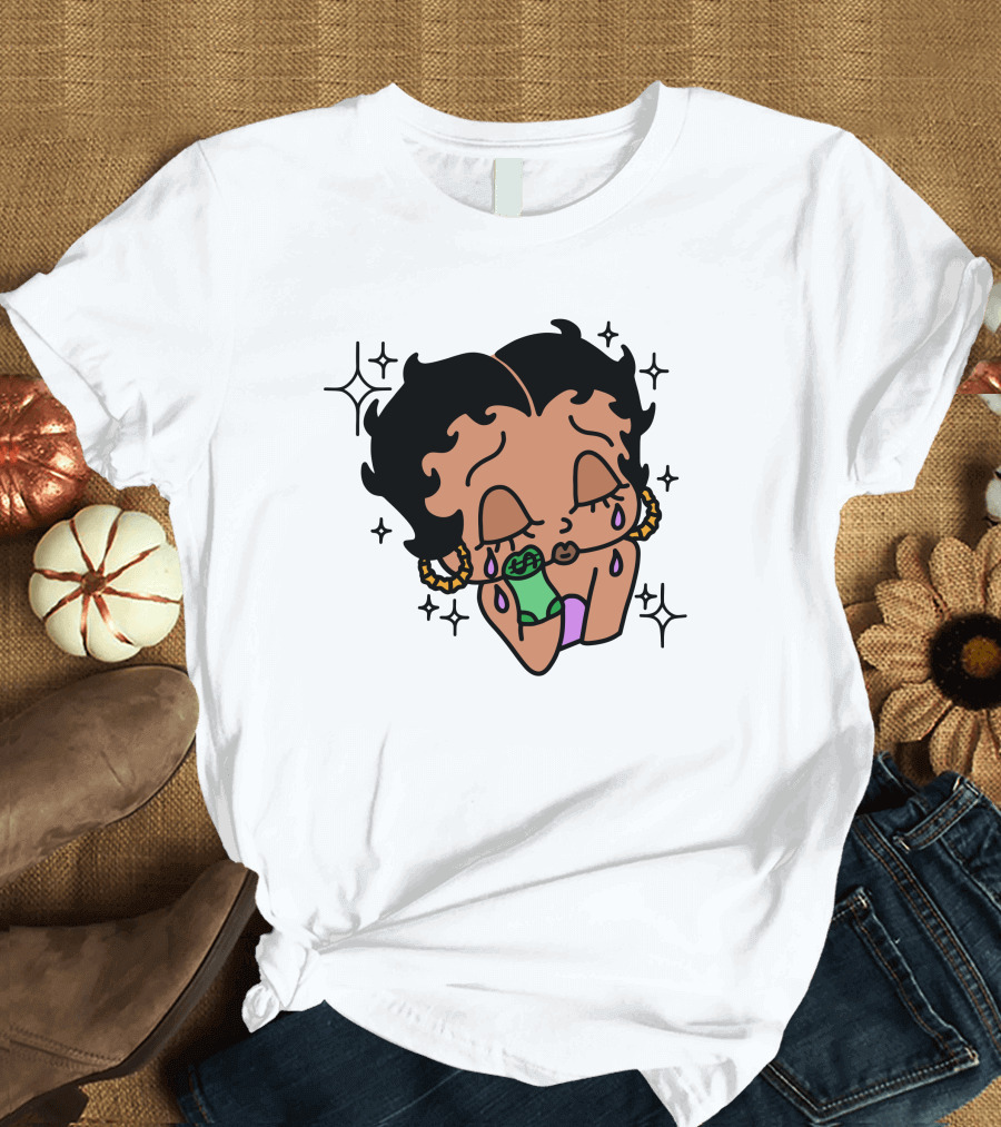 Lilcroissant Crying Cartoon with Money Rolls and Earrings T-Shirt