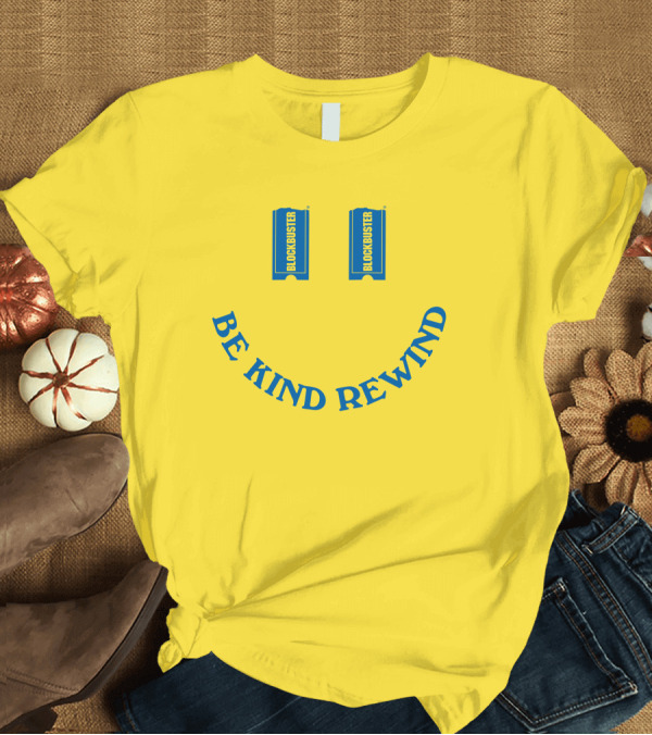 T-Shirt: Blockbuster Be Kind Rewind Smiley Face Concept T-Shirt Blockbuster Be Kind Rewind Smiley Face Concept T-Shirt