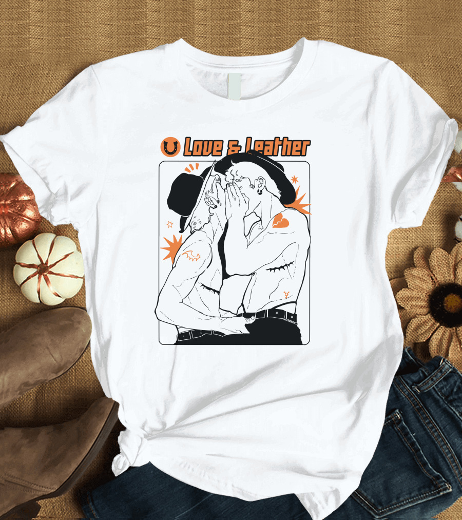 Noahdea Love and Leather Romantic Embrace Art Ink Drawing Tattoo T-Shirt