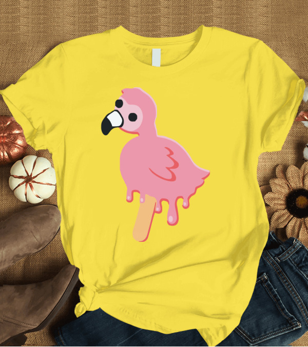 T-Shirt: mrflimflam Flamingo Popsicle Design Yellow Background T-Shirt mrflimflam Flamingo Popsicle Design Yellow Background T-Shirt