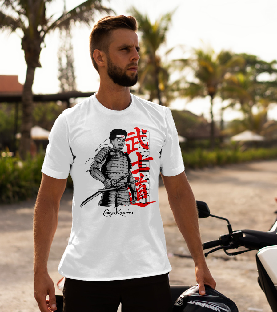 CoryxKenshin Samurai In Armor With Red Kanji T-Shirt
