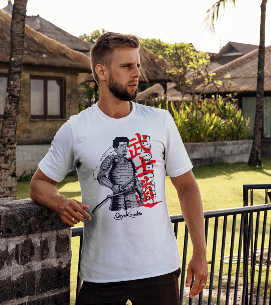 CoryxKenshin Samurai In Armor With Red Kanji T-Shirt