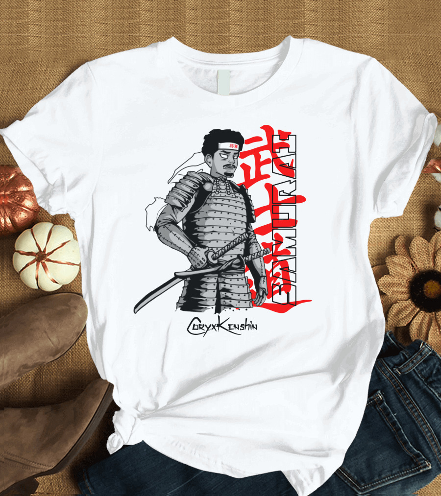 CoryxKenshin Samurai In Armor With Red Kanji T-Shirt