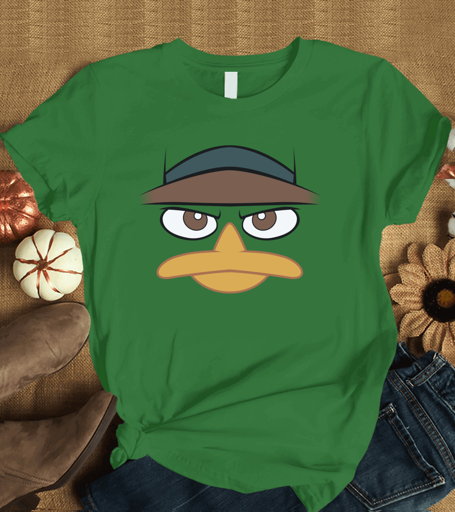 Agent P Perry The Platypus Face Green Hat Eyes Beak T-Shirt