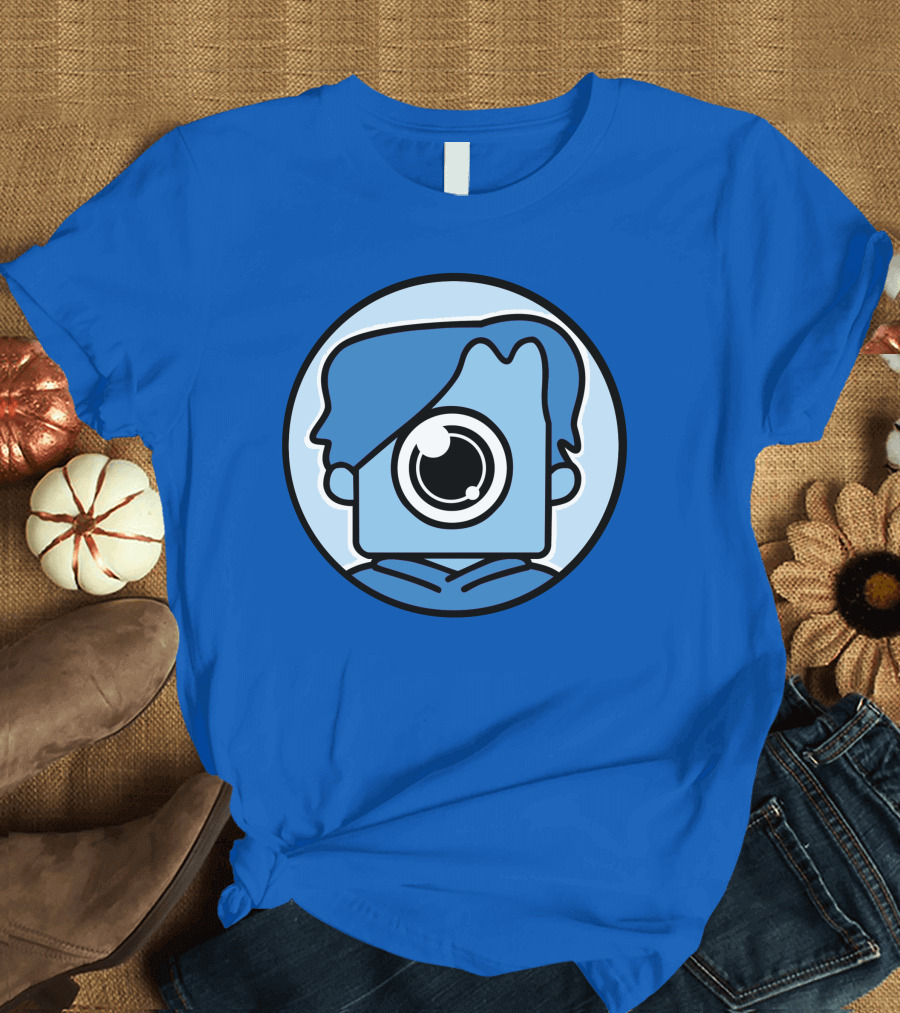 NewScapePro Blue Circle Cartoon Character with Camera Eye T-Shirt