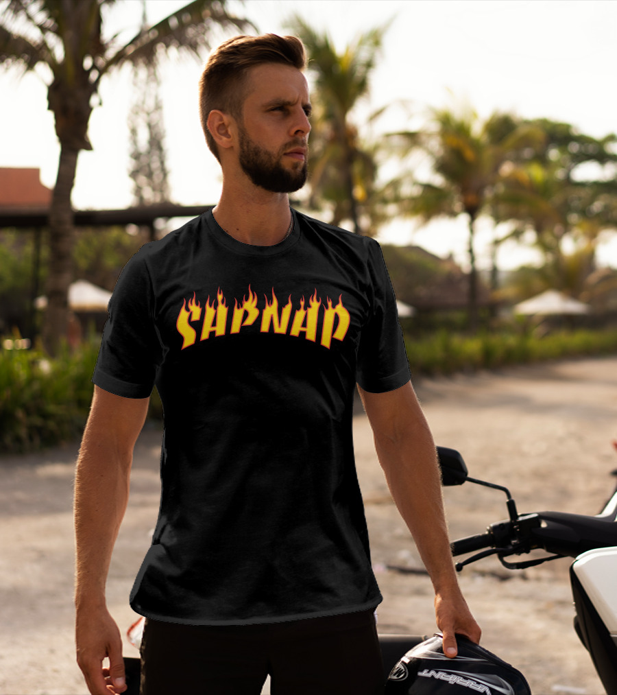 Sapnap Flame Text Design Black T-Shirt