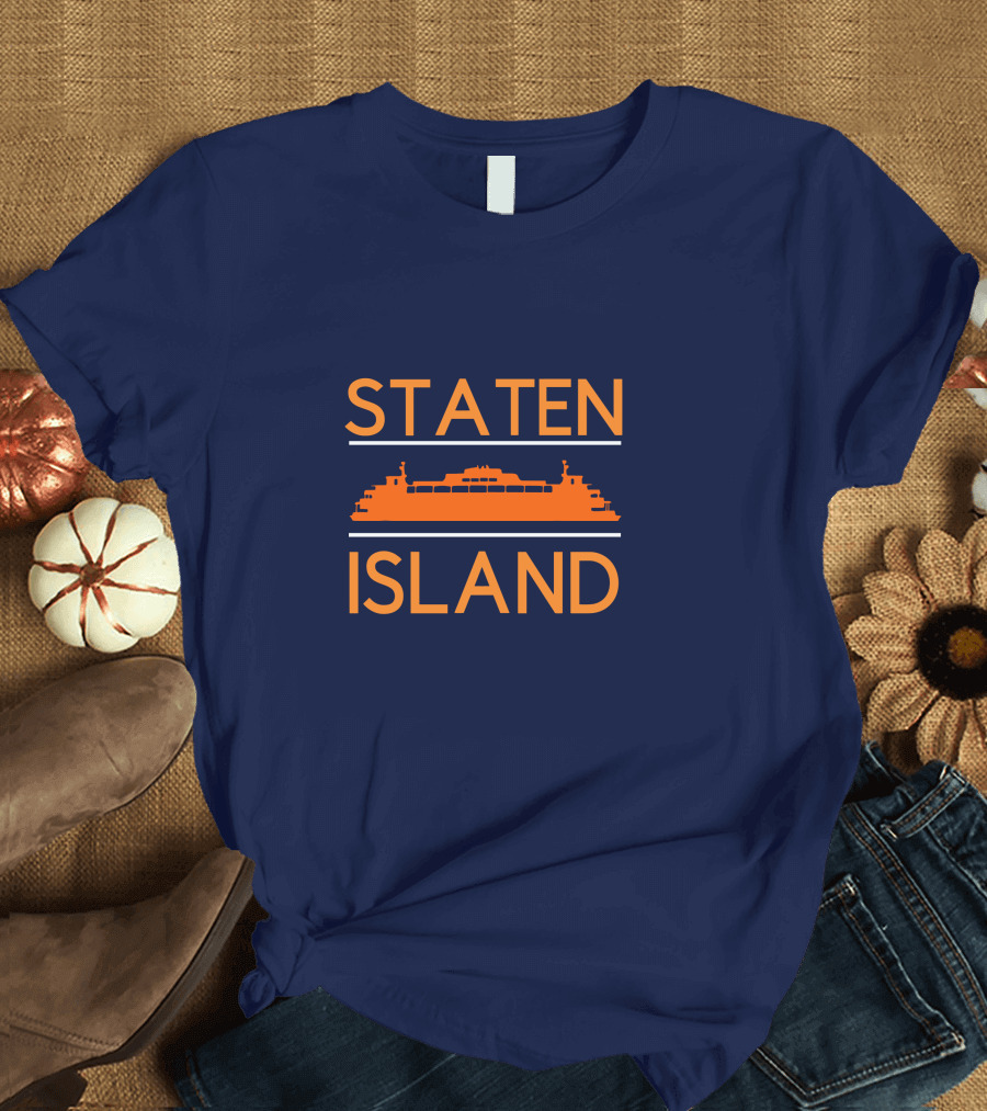 Staten Island Ferry Orange Silhouette Navy Background T-Shirt