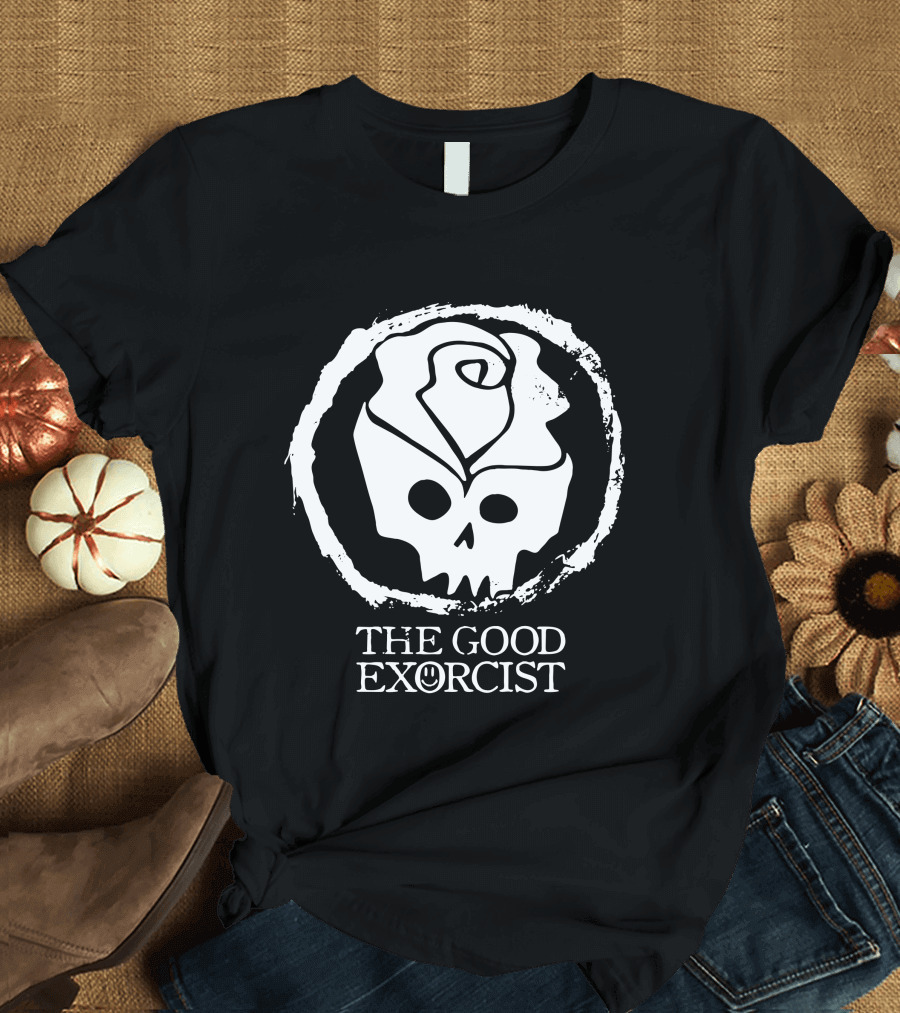 RoseSkull The Good Exorcist Skull with Rose and Smile Emblem T-Shirt