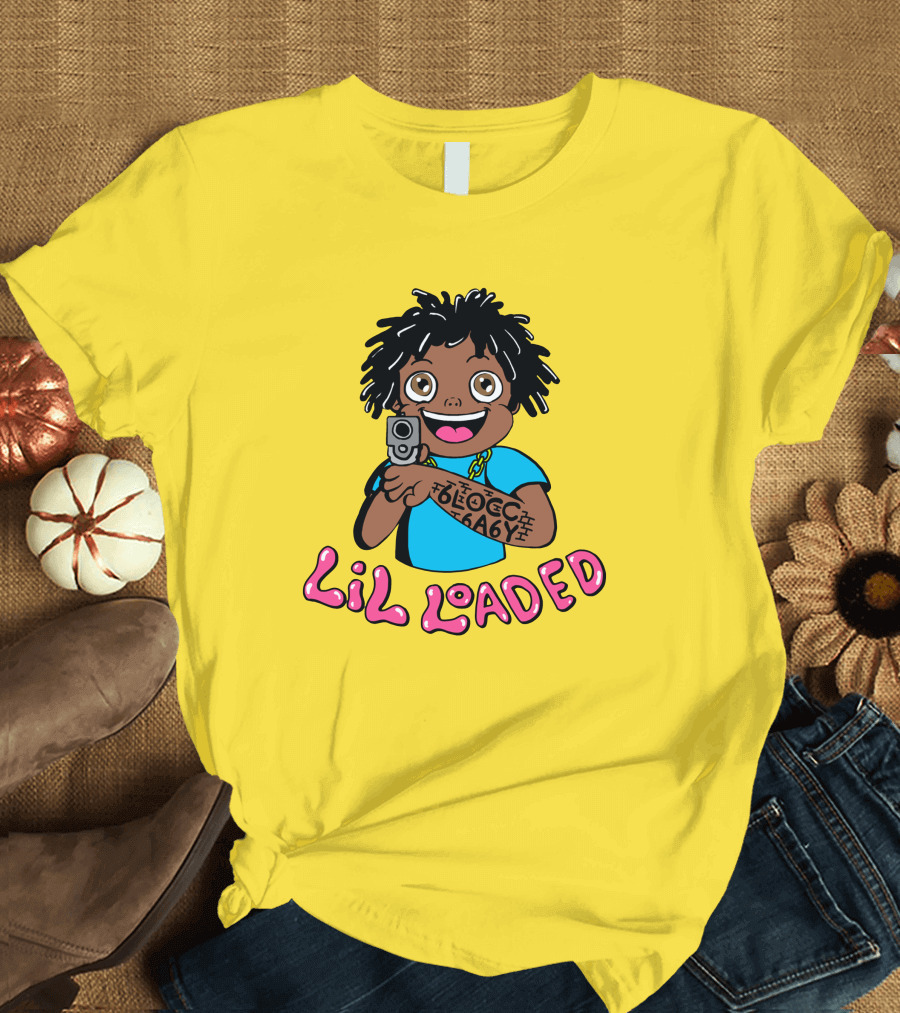 Lil Loaded Cartoon Character with Tattoo and Toy Gun T-Shirt