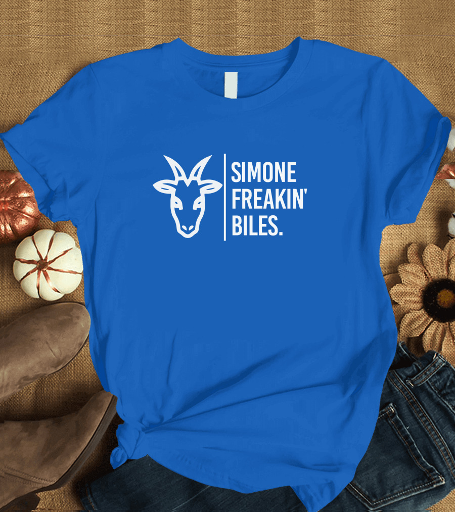 SIMONE FREAKIN' BILES GOAT Iconic Gymnast Tribute Blue T-Shirt