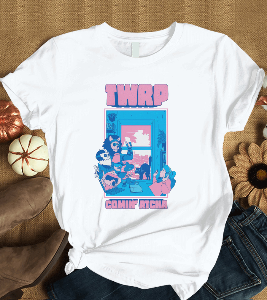 TWRP Comin Atcha Retro Robot Cat Room Scene T-Shirt