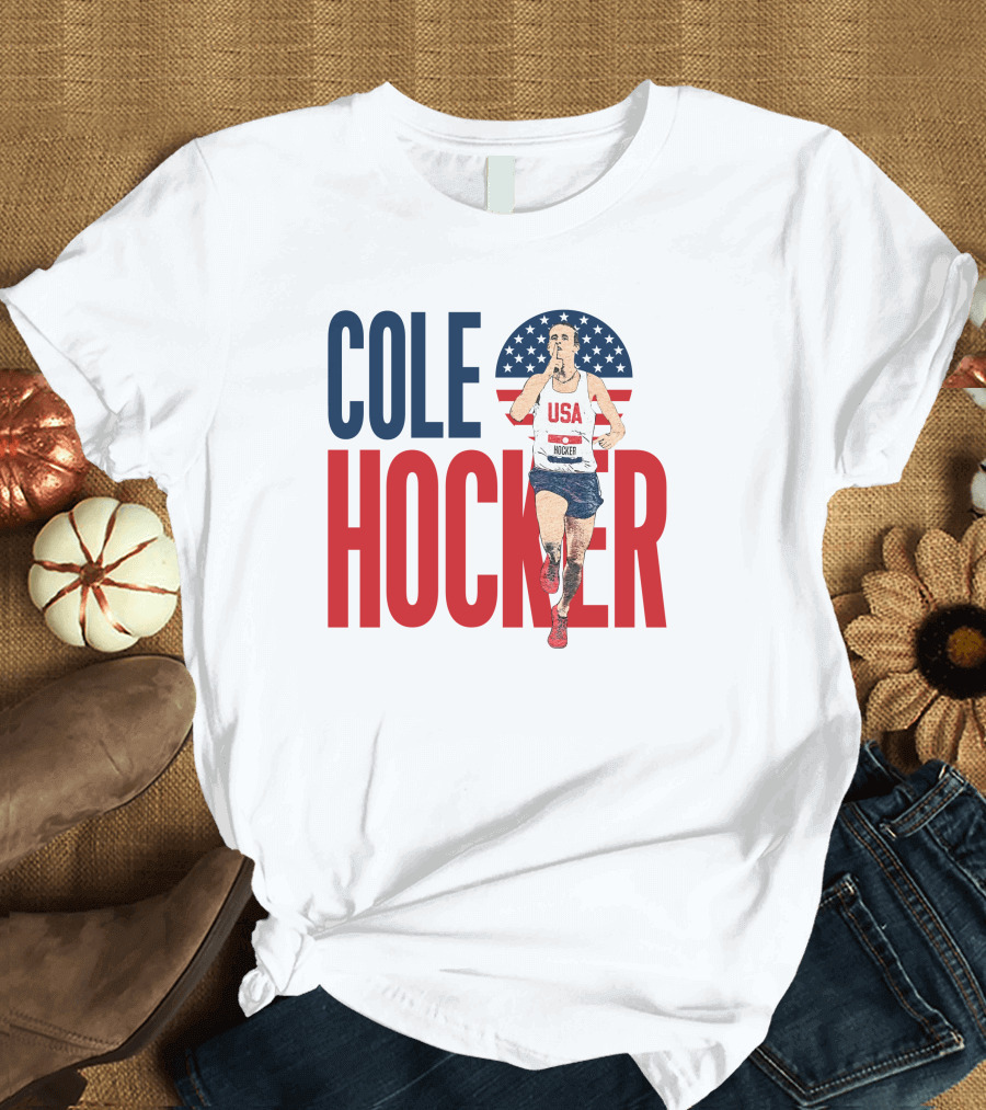 COLE HOCKER USA Running Star with American Flag Background T-Shirt