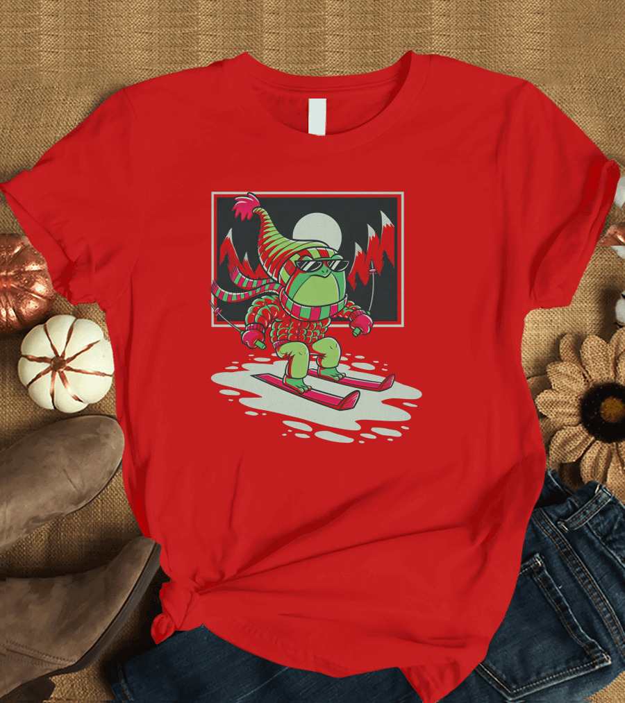 Boomerna Skifrog Merch Frog Skiing Snowy Mountains T-Shirt