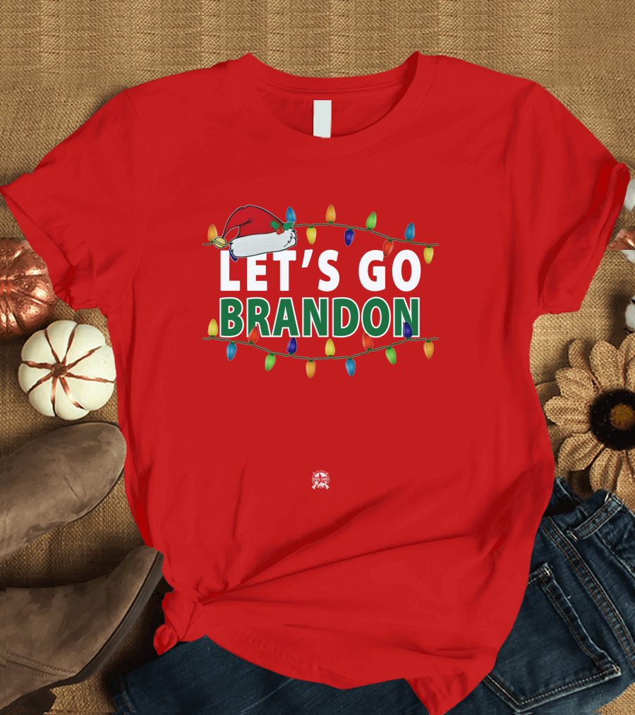 Let's Go Brandon Christmas Lights with Santa Hat T-Shirt