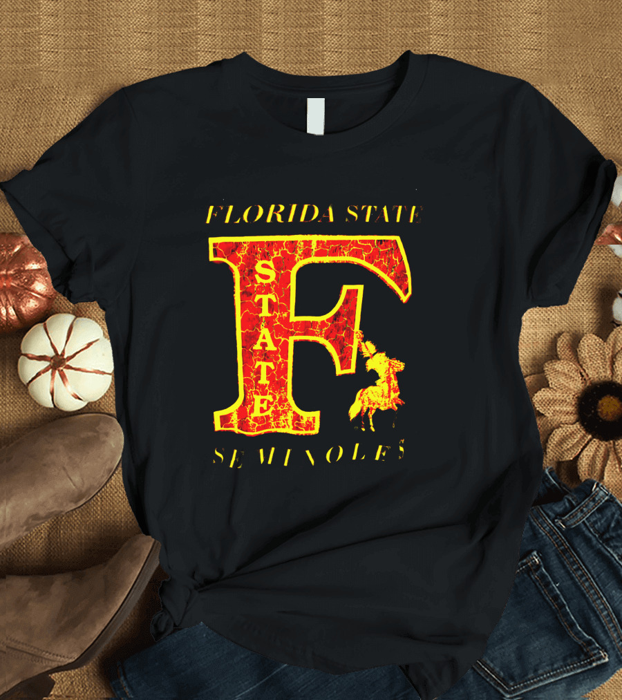 Florida State Seminoles Vintage 1980s Large F Cracked Texture T-Shirt